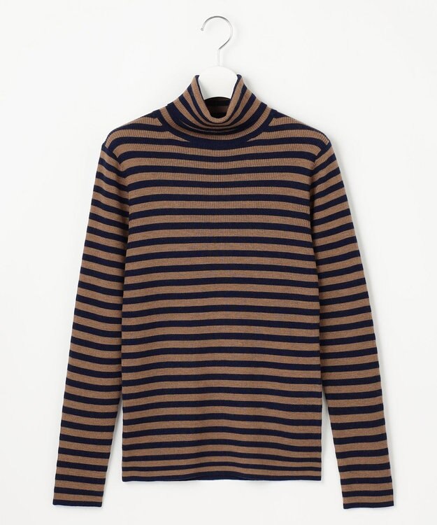 23区 【Oggi1月号/CLASSY.11月号掲載】ウーステッドウール リブタートルネック ニット キャメル×ネイビー