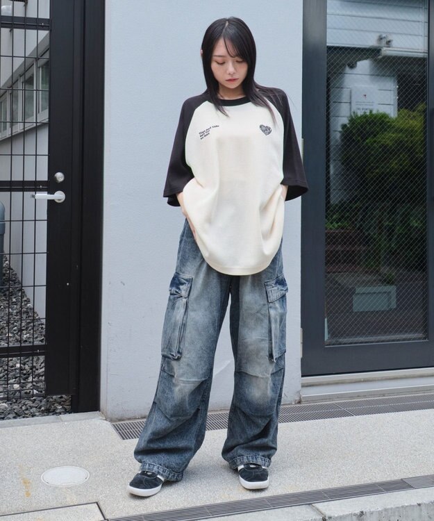 WEGO 【ユニセックス着用ITEM/MLサイズ展開】ワッフルラグランT（SS） オフホワイト