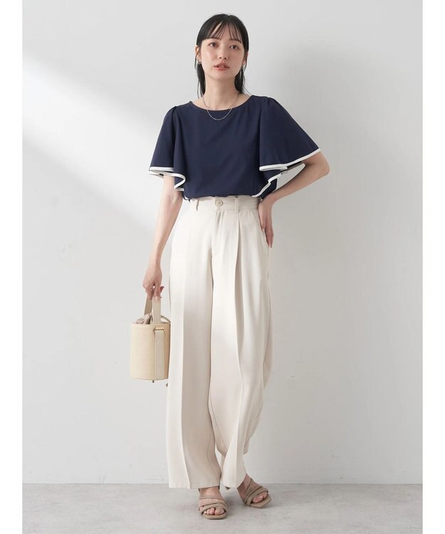 earth music&ecology パイピングフレアスリーブカットソー Navy