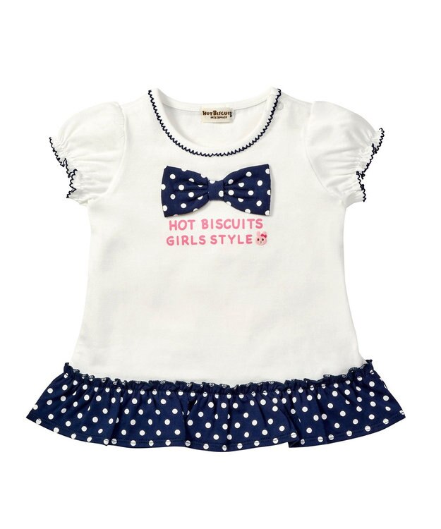 MIKI HOUSE HOT BISCUITS 【80-120cm】すそフリル 半袖Tシャツ 紺