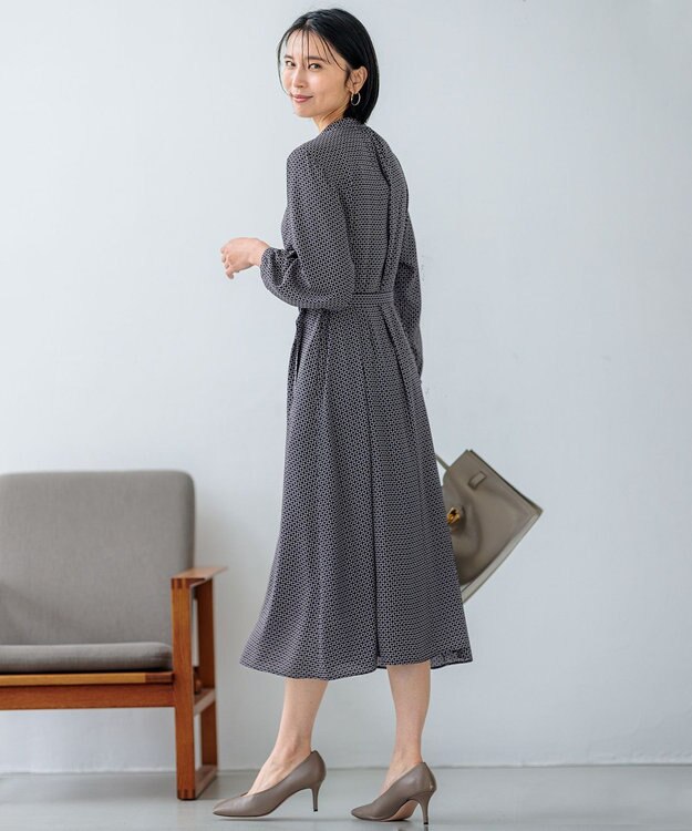 23区 【洗える】スクエアチェーンプリント ワンピース ネイビー系