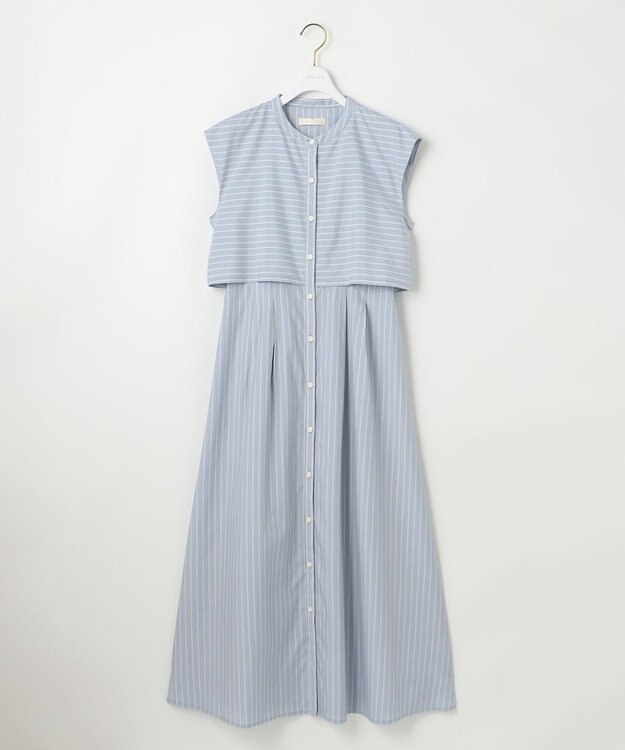 ANY SIS S 【洗える】クロップドシャツ ワンピース ブルーストライプ