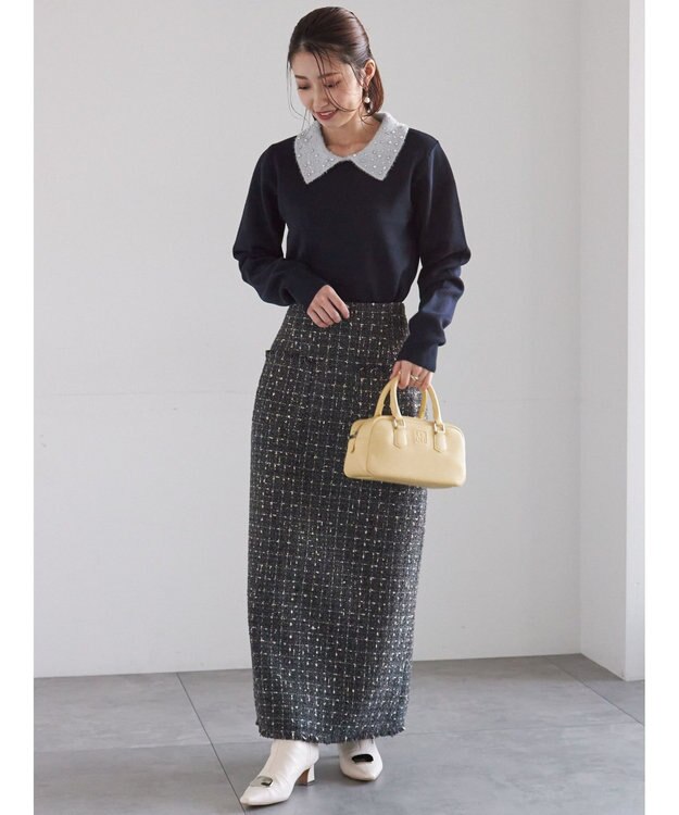 Te chichi ラメフェザーデコラカラーニット ネイビー