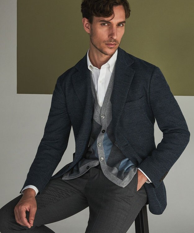 GOTAIRIKU 【カーディガンジャケット】ブリスターバーズアイ ニットジャケット ダルブルー系8