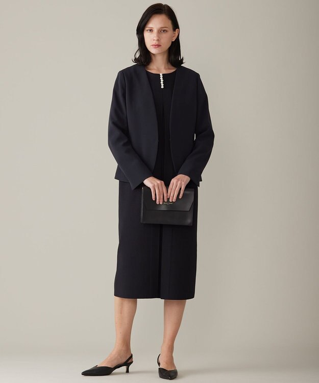 自由区 S 【前後着用可・洗える】パールディティールニット ワンピース ネイビー系