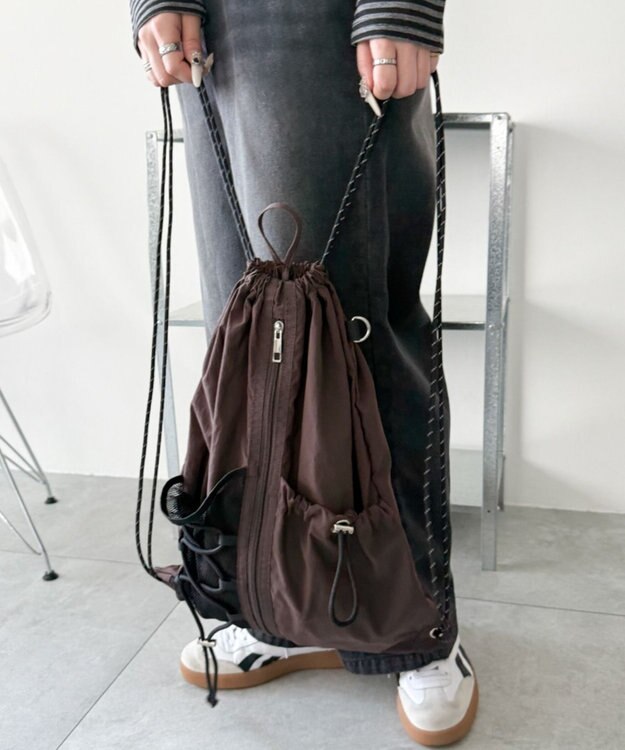 WEGO 【ユニセックス着用ITEM】センターzipナップサック ブラウン