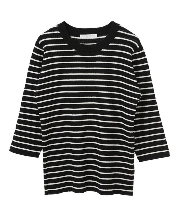 Green Parks ＢＰ　袖口カラーリブ７分袖ニットプルオーバー Border