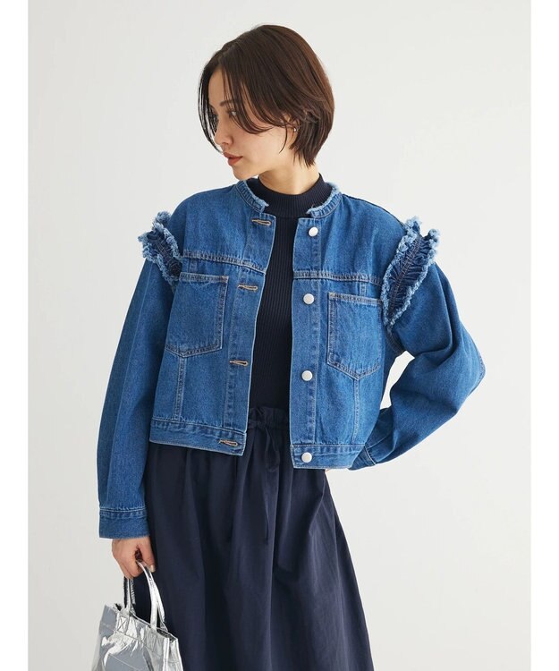 Green Parks ・Ｄｏｕｂｌｅ　Ｆｌａｇｓ　　ショルダーフリルＧジャン Indigo