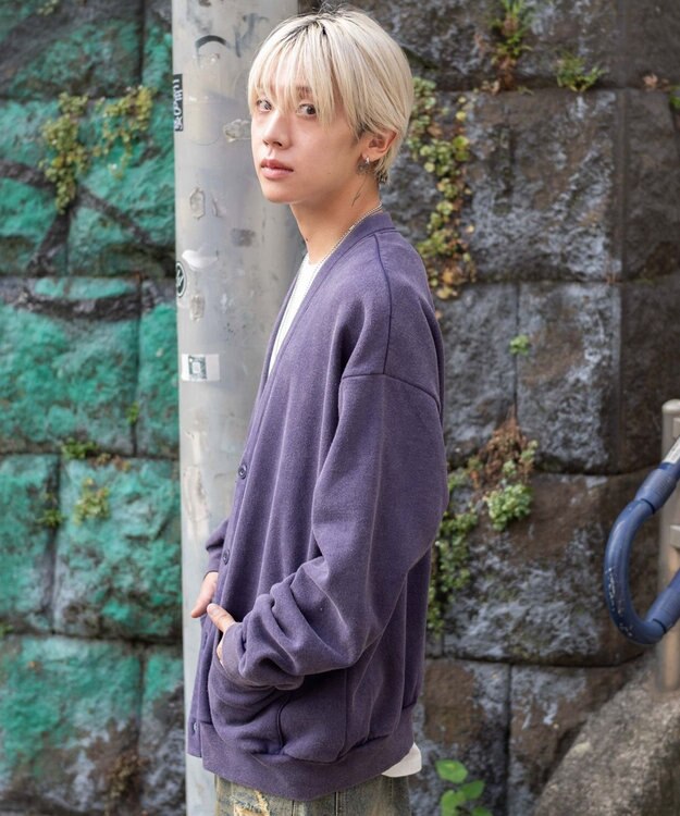 WEGO 【ユニセックス着用ITEM】ケミカルスウェットカーディガン パープル