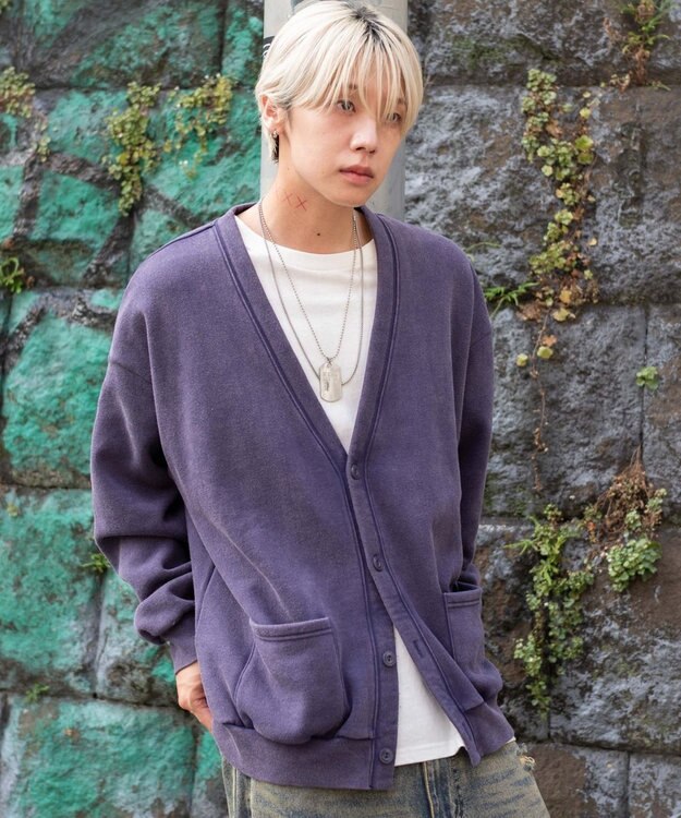 WEGO 【ユニセックス着用ITEM】ケミカルスウェットカーディガン パープル