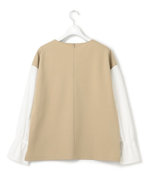 23区 L 【洗える】コンビネーション キャンディースリーブ カットソー ベージュ×ホワイト