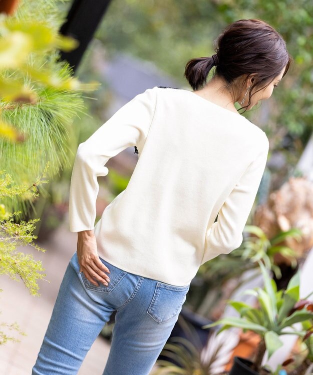 Tiaclasse L 【洗える】大人上品なスカラップレースコンビニット オフ×ブラック