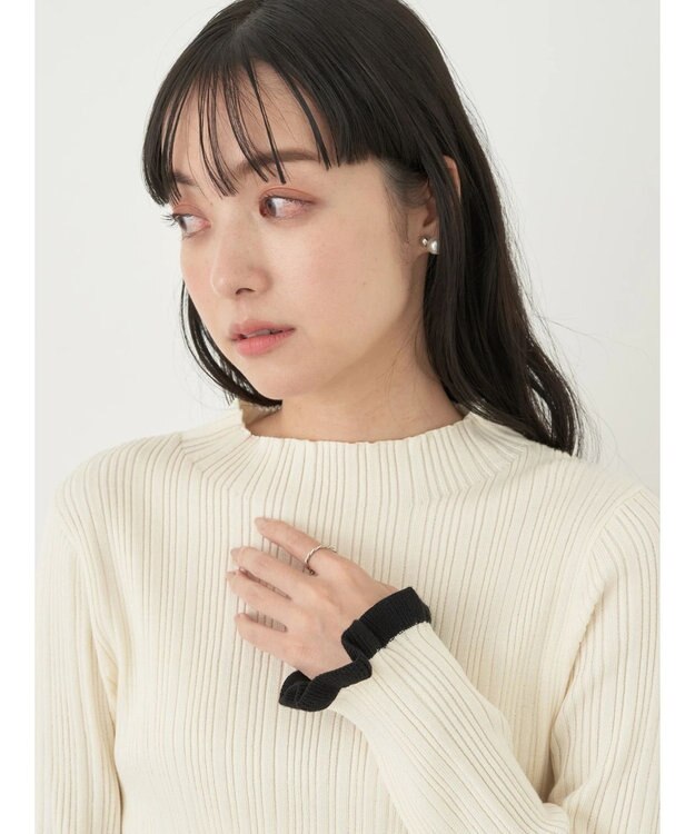 earth music&ecology 配色フリルニットプルオーバー Ivory