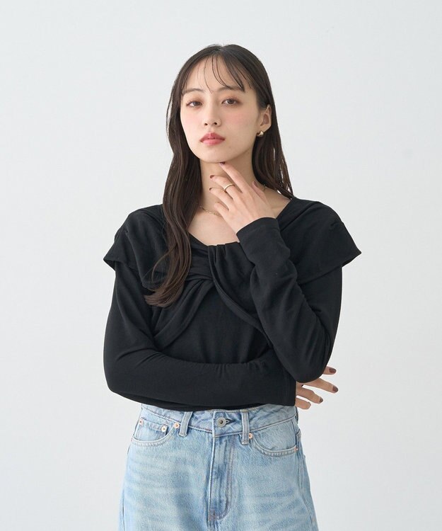 earth music&ecology リボンライクドレーププルオーバー Black