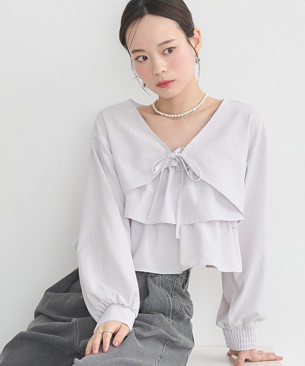 earth music&ecology ティアードアンサンブルブラウス Ice Gray