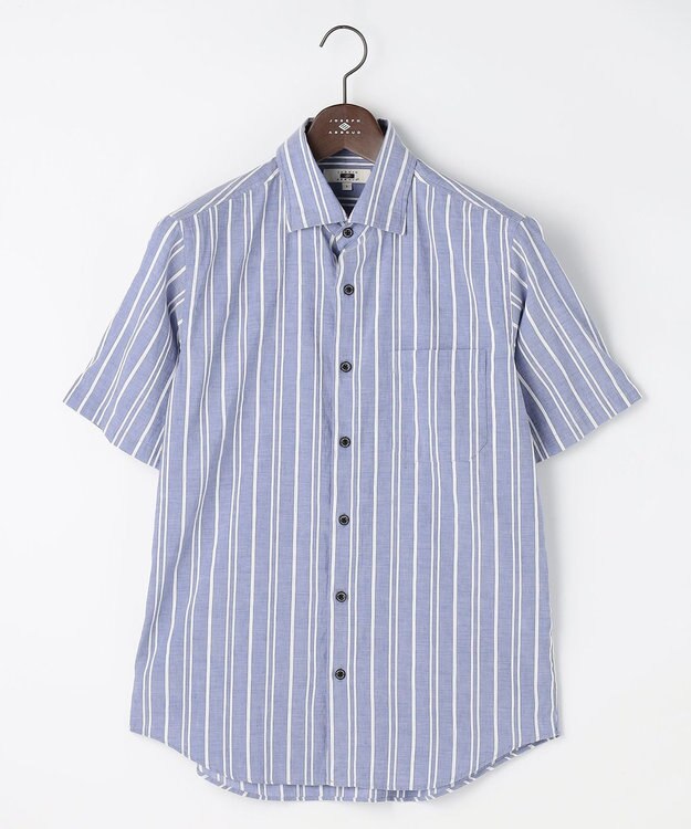 JOSEPH ABBOUD 【キングサイズ・清涼・リネンブレンド】コットンリネン ボイルコード　半袖 シャツ サックスブルー系1