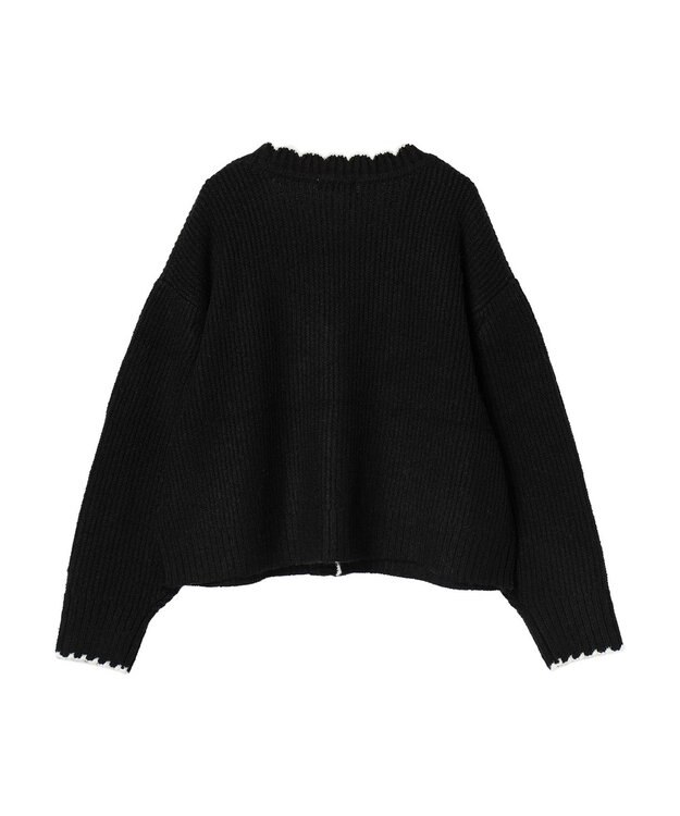 earth music&ecology スカラップニットカーディガン Black