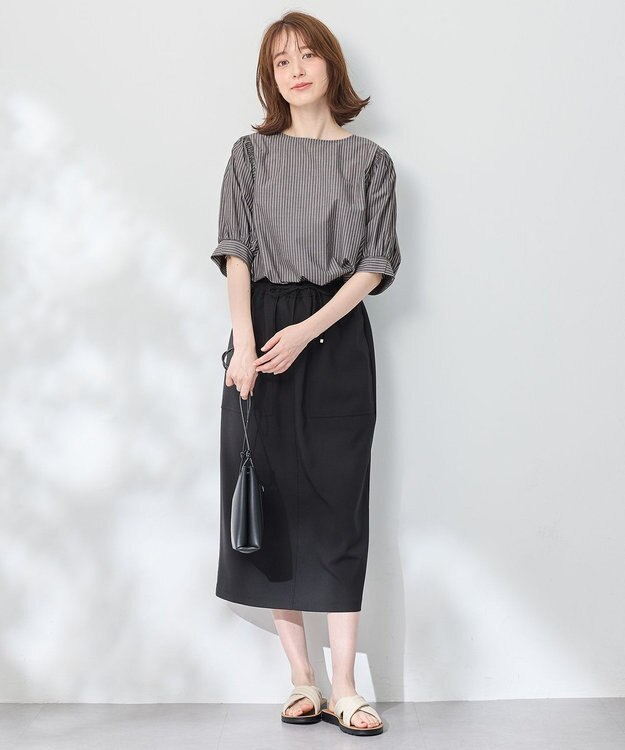 ANY 【抗菌防臭/速乾/手洗い可】エニィファンクション パフスリーブブラウス ブラックストライプ