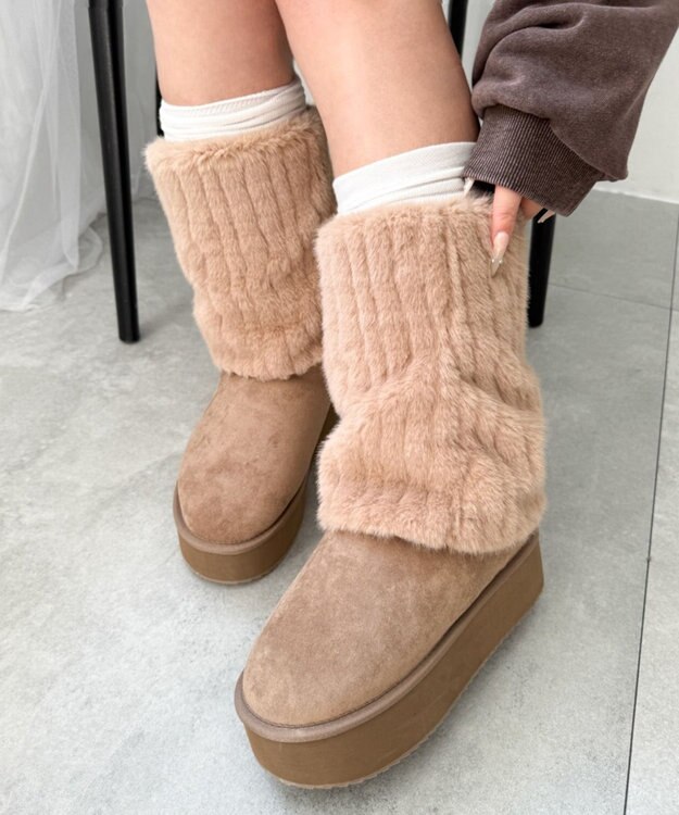 WEGO 【暖かい】2wayムートンタッチブーツ キャメル