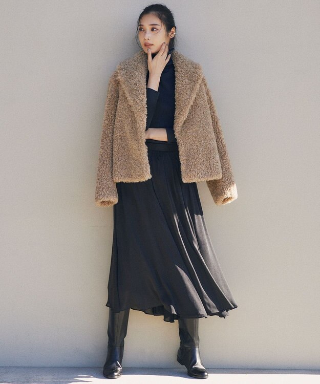 23区 【一部店舗限定/洗える】クレープシフォン フレア スカート ブラック系