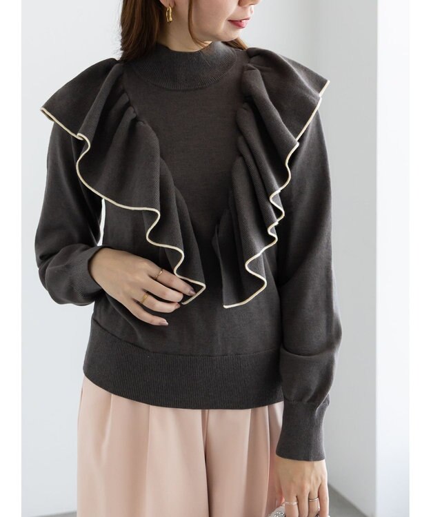 Te chichi ラッフルフリルニット チャコールグレー