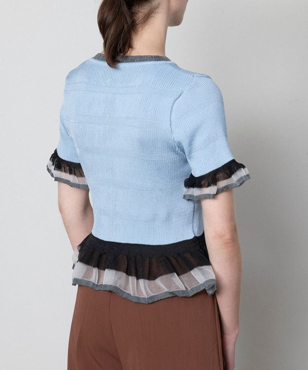 TRICOTE シアーフリル リブニットTシャツ 32BLUE