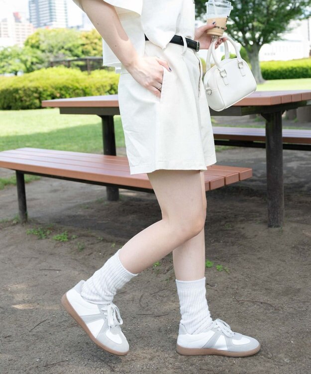 WEGO ベルト付デニムタックショートパンツ ホワイトその他