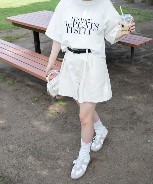 WEGO ベルト付デニムタックショートパンツ ホワイトその他