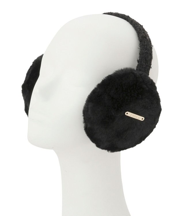 MOONBAT FURLA フェイクファーイヤマフ ツイードアーム ブラック