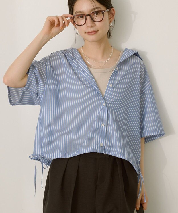 AMERICAN HOLIC T/Rキュプラ ドロストヘムシャツ Stripe Blue