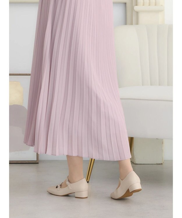 earth music&ecology ＳＥＴ２点　オーガンジー刺繍＋プリーツワンピース Pink