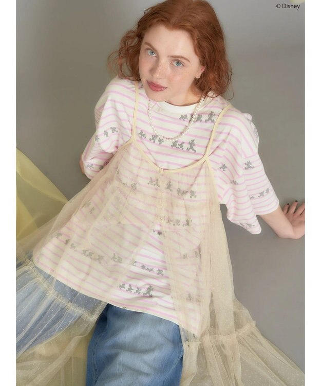 AMERICAN HOLIC 発砲プリントボーダーＴシャツ／Ｄｉｓｎｅｙ Border Pink