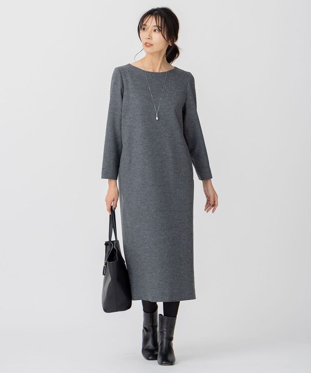 23区 【CLASSY.1月号掲載】ウール圧縮スムース  サック ワンピース チャコールグレー