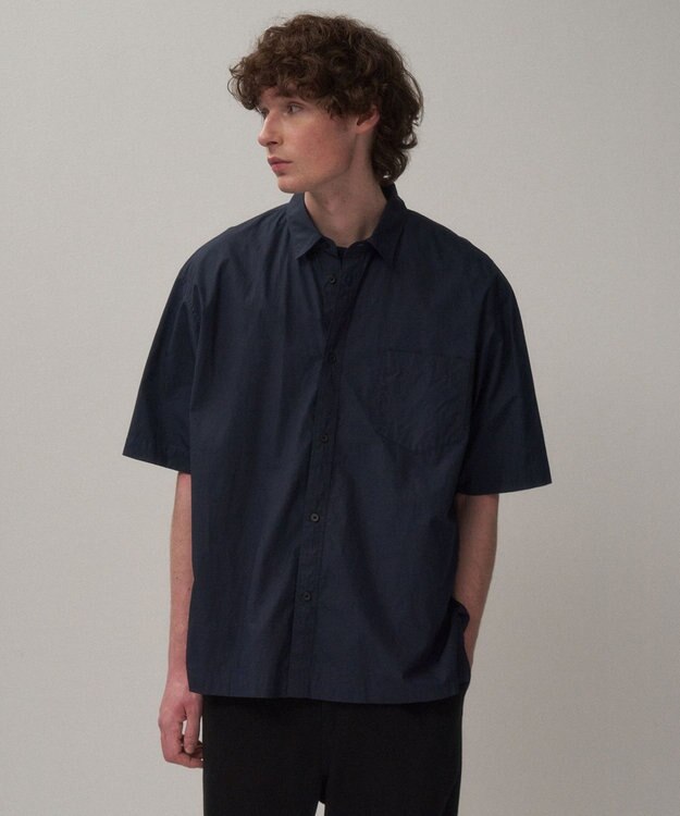 ATON SUVIN BROAD | ウォッシュハーフスリーブシャツ - UNISEX NAVY