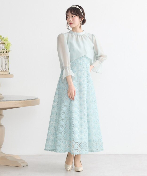 earth music&ecology SET2点シアーブラウス＋3Dレースワンピース ミント
