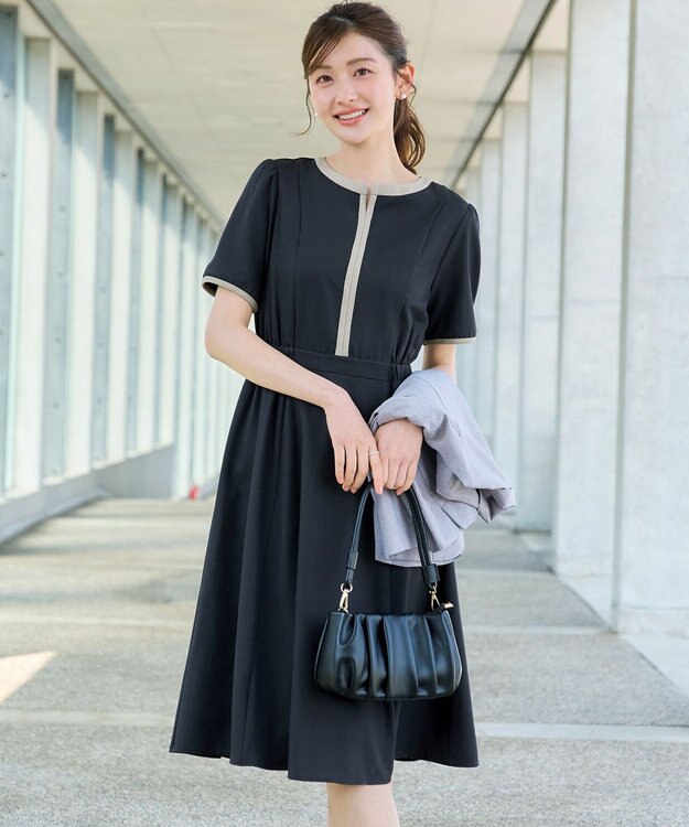 Tiaclasse L 配色フレアワンピース ネイビー