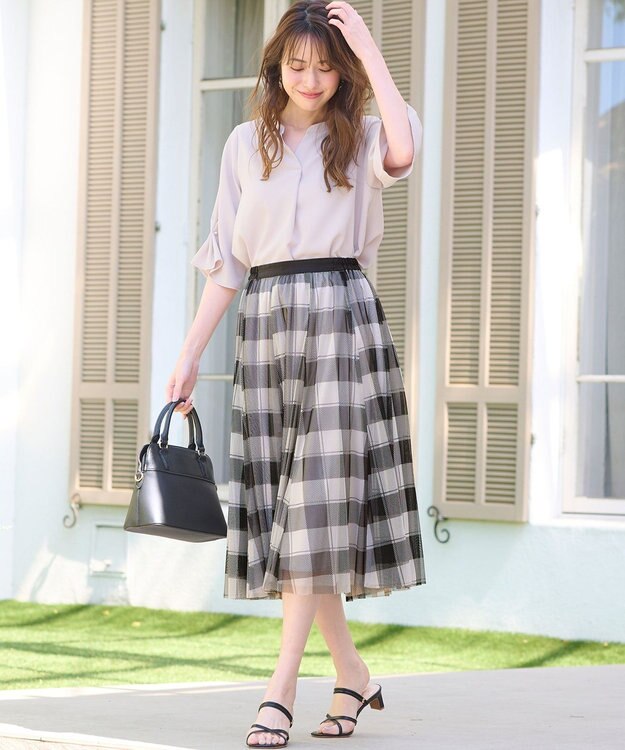 ANY SIS 【美人百花7月号掲載】2WAYチェックチュールリバーシブル スカート アイボリー系