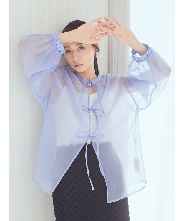 earth music&ecology シアーリボンシャツ Blue