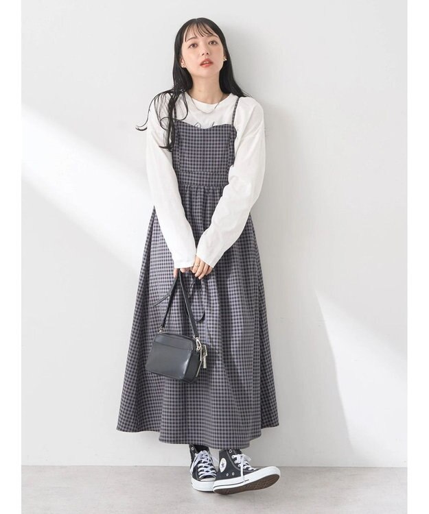 earth music&ecology ビスチェ風キャミドレ Check Black