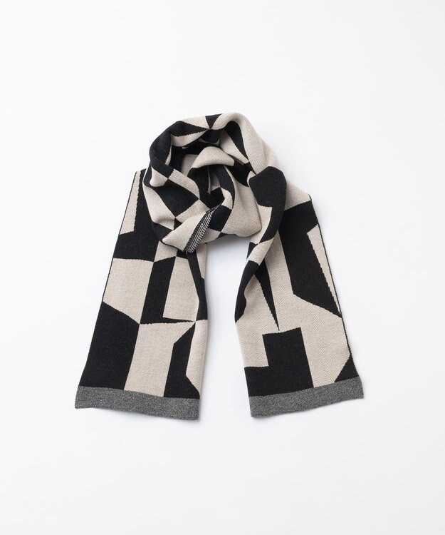 TRICOTE GEOMETRIC HERRINGBONE REBERSIBLE SCARF / キカヘリンボーンリバーマフラー 99BLACK