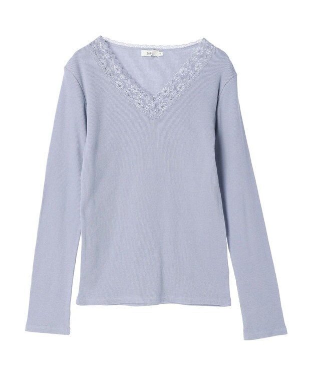 earth music&ecology レースＶネックテレコインナー Grayish Blue