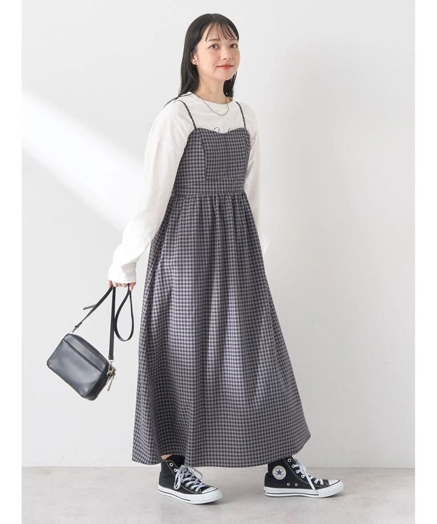 earth music&ecology ビスチェ風キャミドレ Check Black