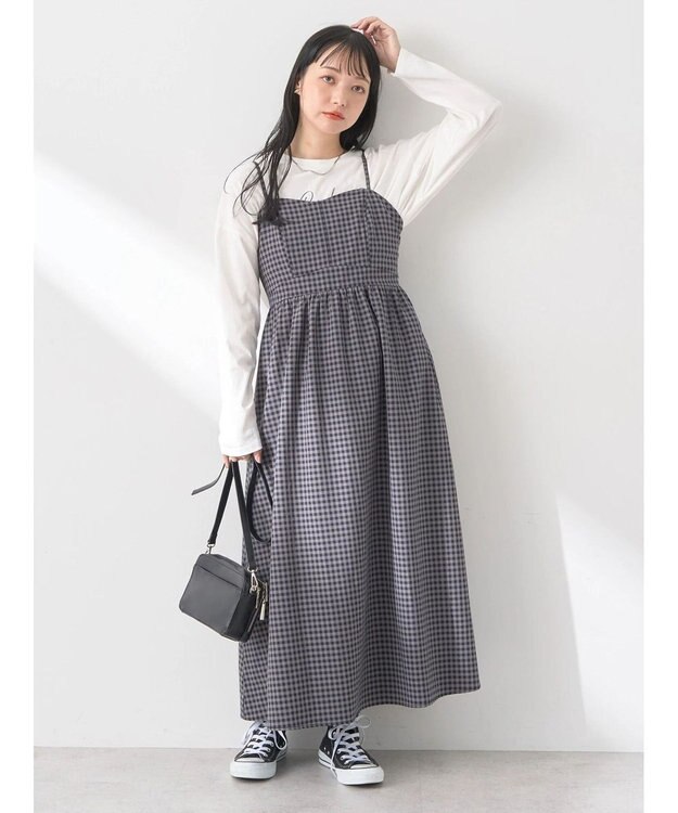 earth music&ecology ビスチェ風キャミドレ Check Black