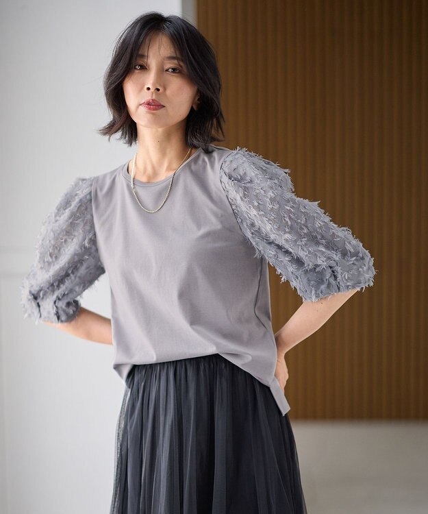 ANY L シルケットスムースジャガードスリーブプルオーバー グレー