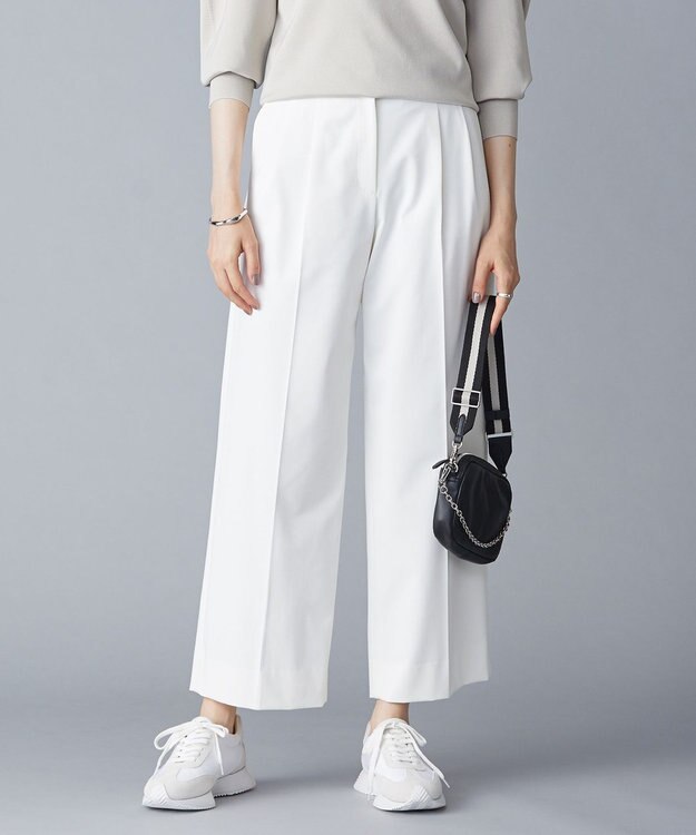 ICB 【洗える】T/Rドライギャバ  ワイドストレートパンツ アイボリー系