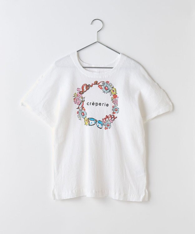 crêprie tsumori chisato creperie HAND PRINT T-Shirt FLOWER クレプリ フラワーリースプリント ドルマンTシャツ WHITE