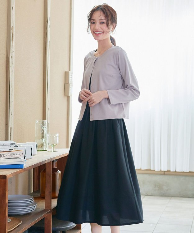 Tiaclasse 【小倉優子さん着用・洗える・接触冷感・汗ジミ防止】“サマさまカットソー”フレームボタンカーディガン グレージュ