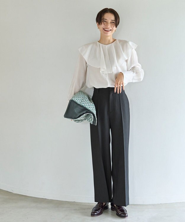 UNFILO イージーケア ワイドパンツ チャコールグレー