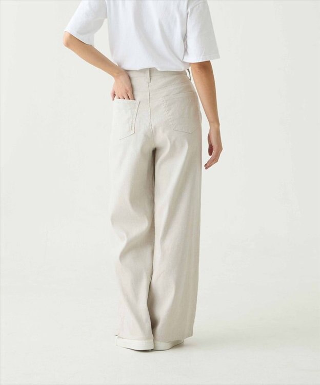 caqu linen rayon stretch wide pants リネンレーヨンストレッチワイドパンツ ecru