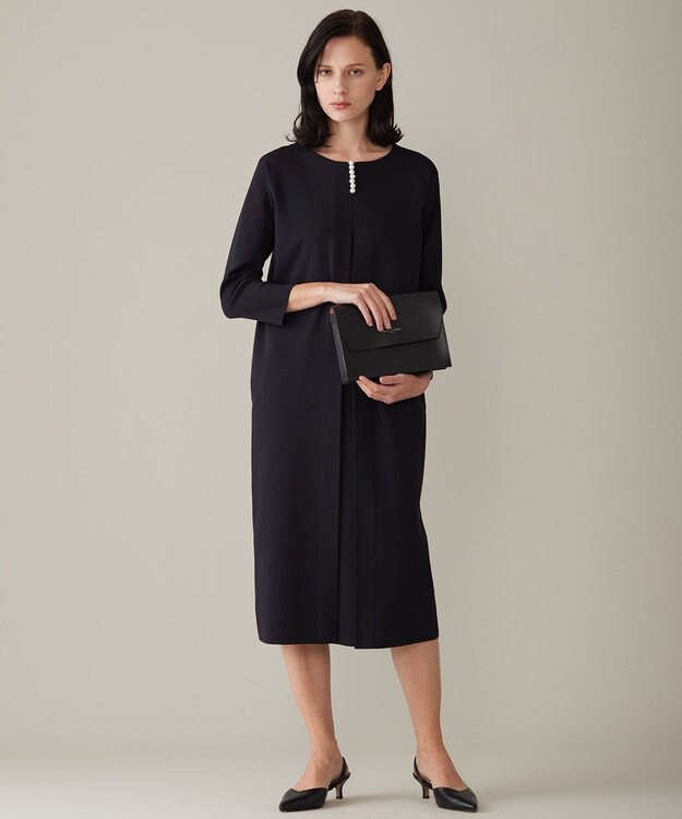 自由区 S 【前後着用可・洗える】パールディティールニット ワンピース ネイビー系